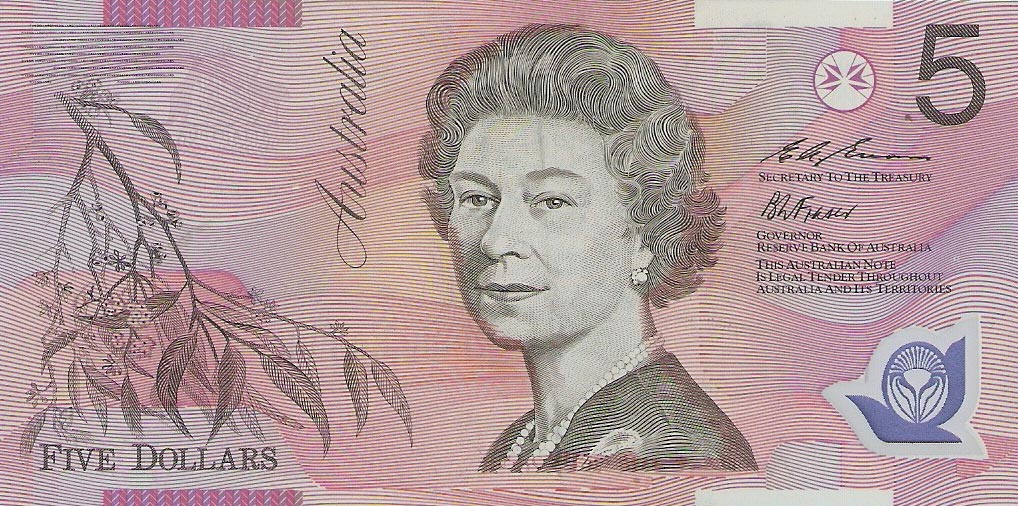 Front of Australia p51a: 5 Dollars from 1995