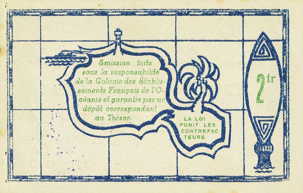 Back of French Oceania p12b: 2 Francs from 1943