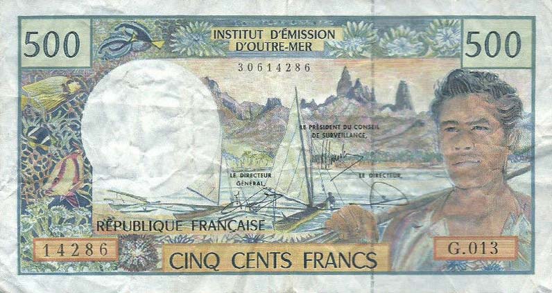 Front of French Pacific Territories p1f: 500 Francs from 1992