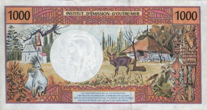 Back of French Pacific Territories p2b: 1000 Francs from 1996
