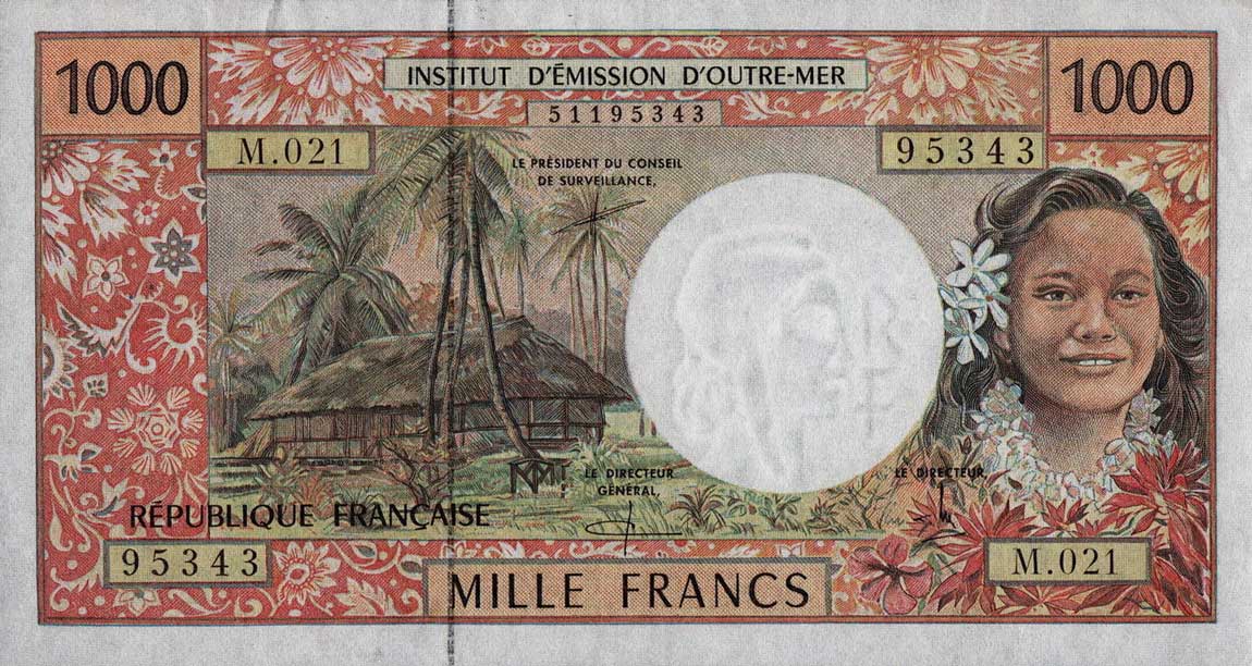 Front of French Pacific Territories p2e: 1000 Francs from 1996