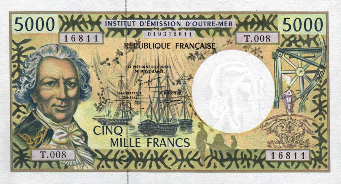 Front of French Pacific Territories p3c: 5000 Francs from 1996