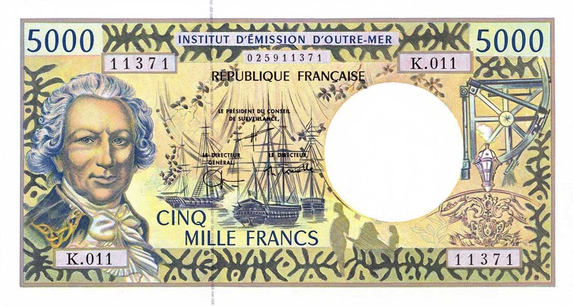 Front of French Pacific Territories p3g: 5000 Francs from 1996