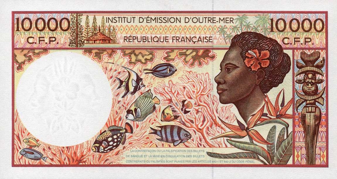 Back of French Pacific Territories p4d: 10000 Francs from 1985