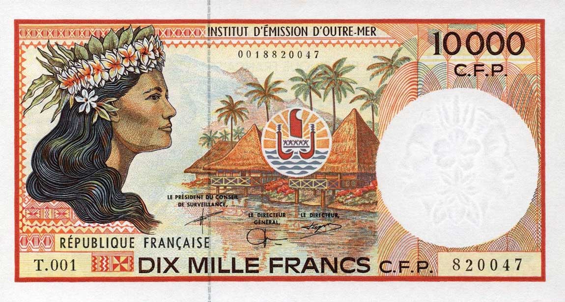 Front of French Pacific Territories p4d: 10000 Francs from 1985