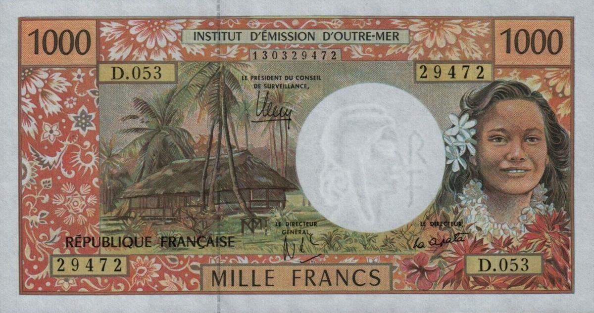 Front of French Pacific Territories p2m: 1000 Francs from 1996