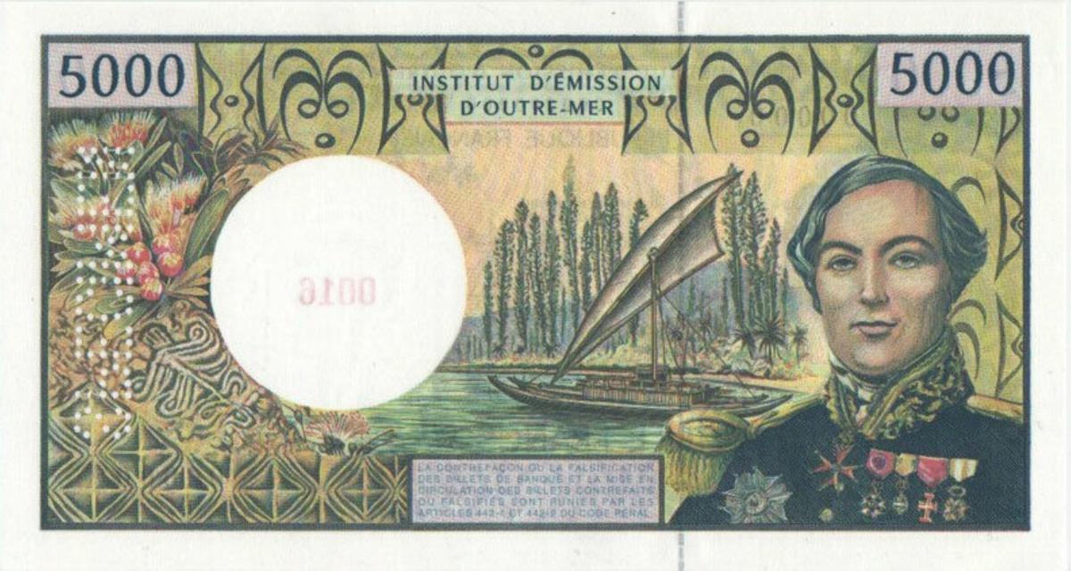Back of French Pacific Territories p3s: 5000 Francs from 1996
