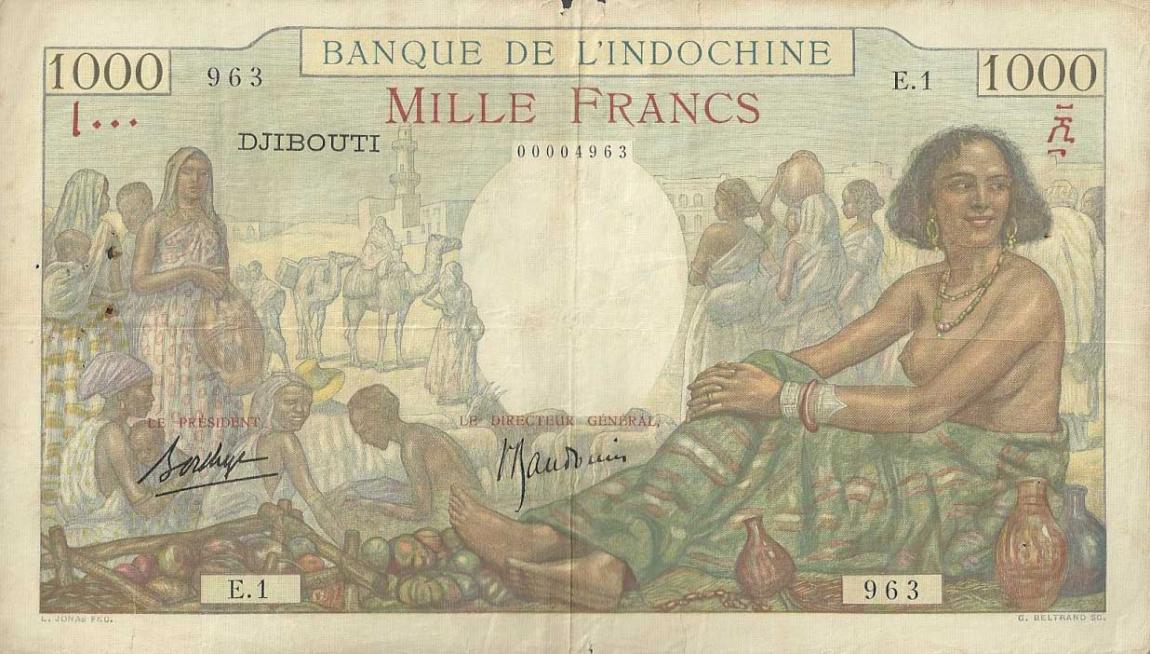 Front of French Somaliland p10a: 1000 Francs from 1938