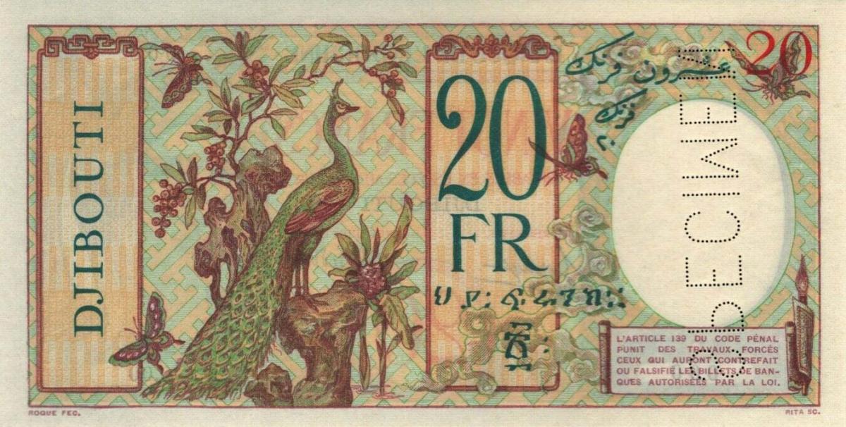 Back of French Somaliland p7As: 20 Francs from 1926