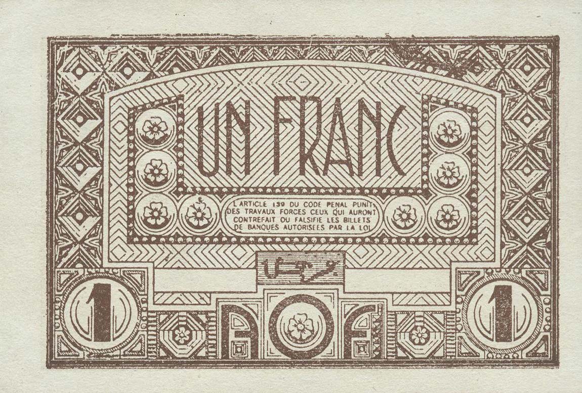 Back of French West Africa p34a: 1 Franc from 1944