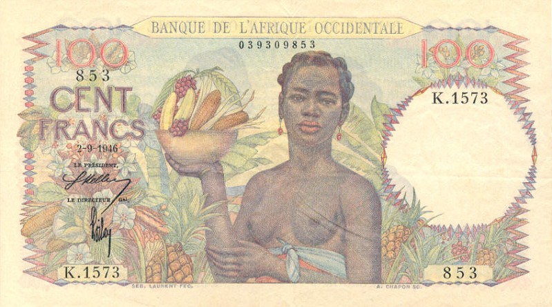 Front of French West Africa p40a: 100 Francs from 1945