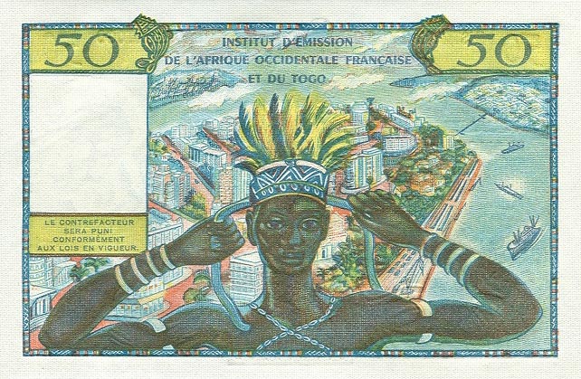 Back of French West Africa p45a: 50 Francs from 1956