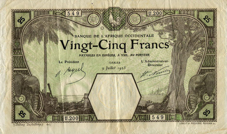 Front of French West Africa p7Bb: 25 Francs from 1925