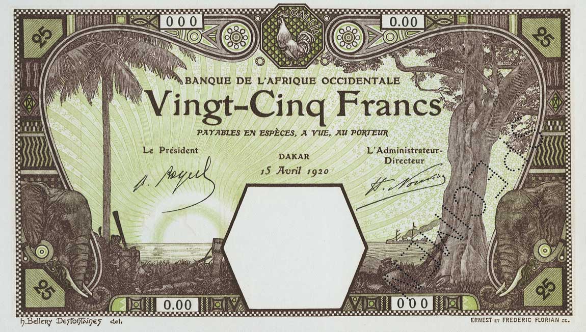Front of French West Africa p7Bs: 25 Francs from 1920