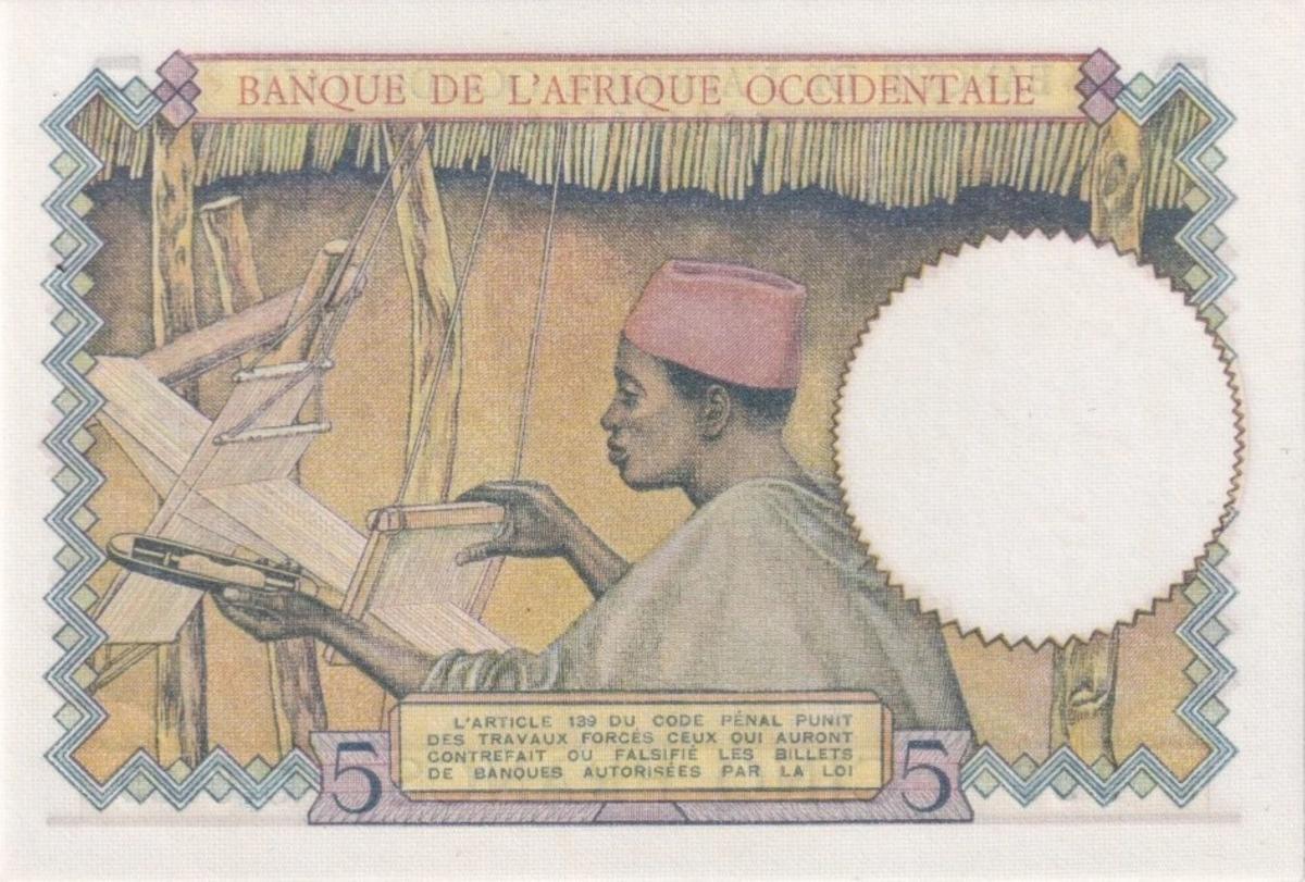Back of French West Africa p21: 5 Francs from 1934