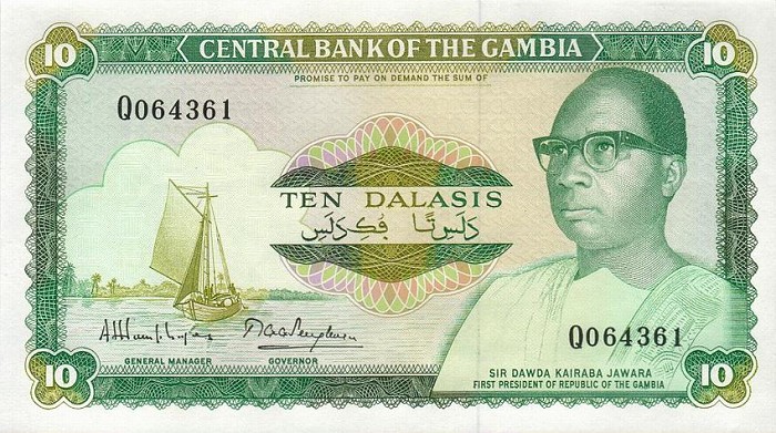 Front of Gambia p10a: 10 Dalasis from 1987