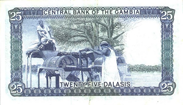 Back of Gambia p11a: 25 Dalasis from 1987