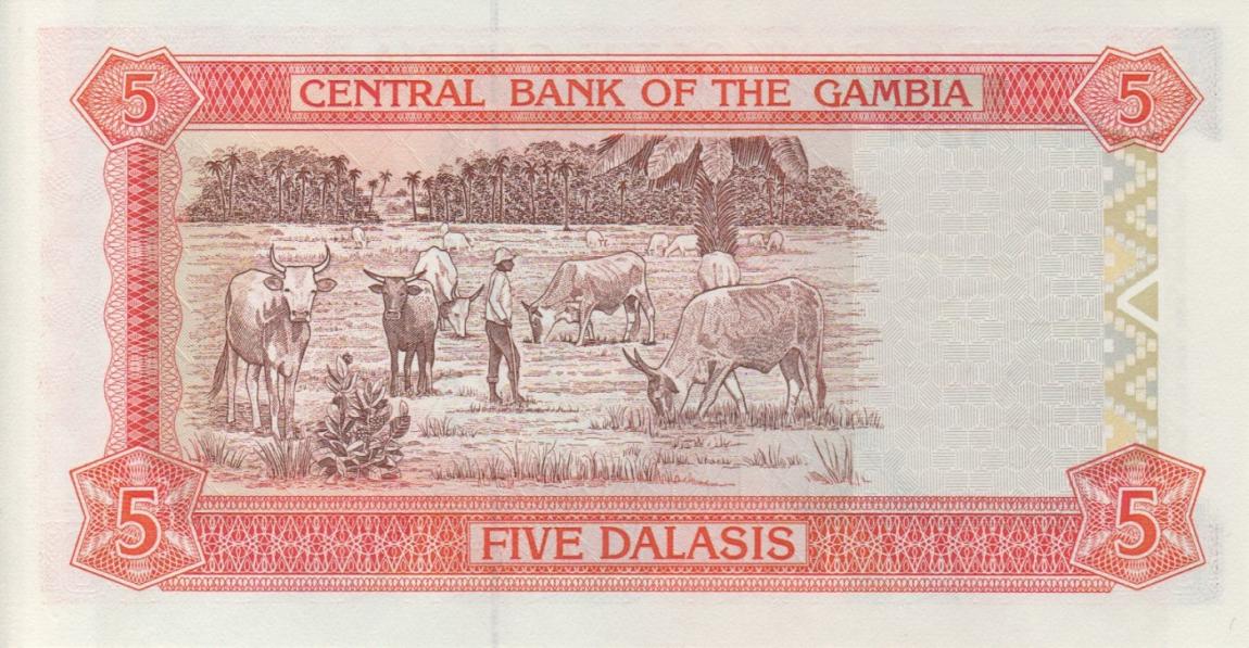 Back of Gambia p16a: 5 Dalasis from 1996