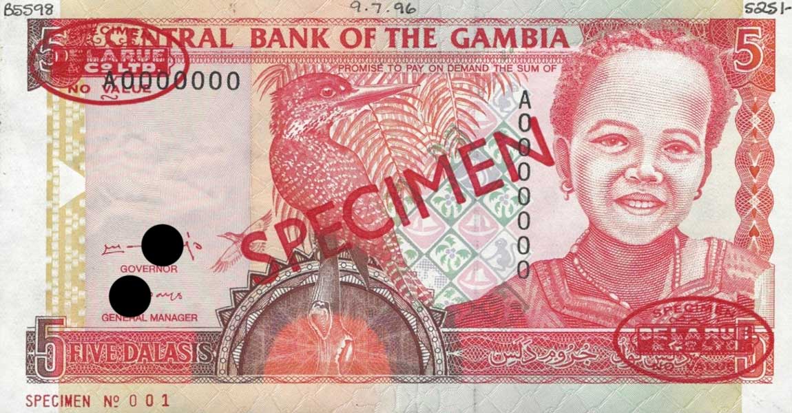 Front of Gambia p16s: 5 Dalasis from 1996