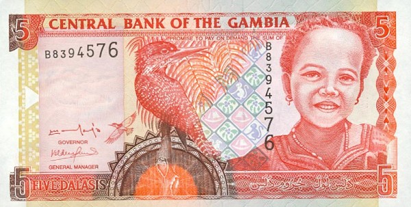 Front of Gambia p20a: 5 Dalasis from 2001