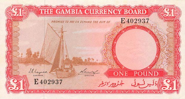 Front of Gambia p2a: 1 Pound from 1965
