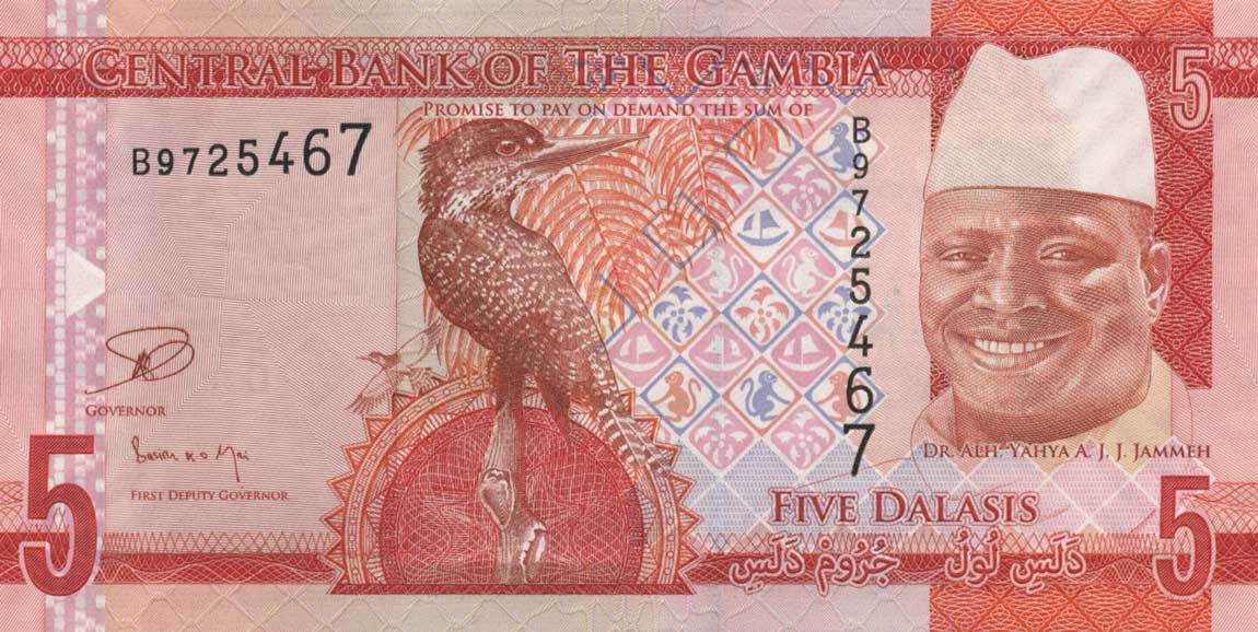 Gambia 5 Dalasis 2015 Banknote – UNC, P-31, 5-Piece Lot