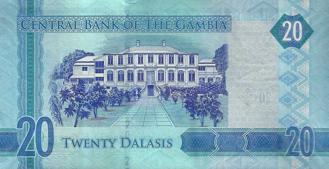 Back of Gambia p33: 20 Dalasis from 2015