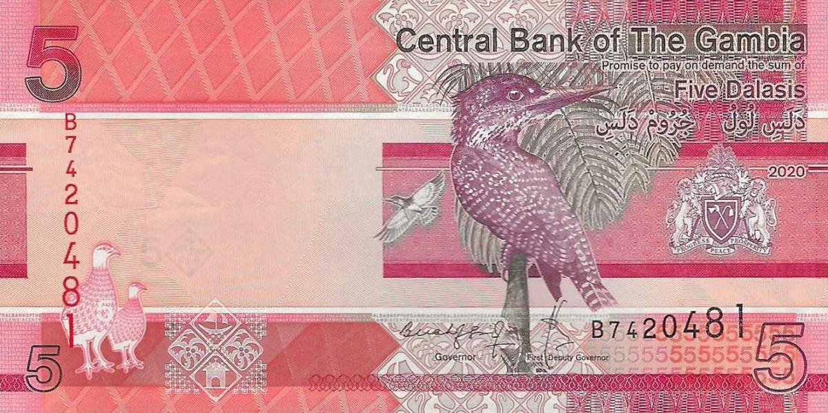 Front of Gambia p37b: 5 Dalasis from 2020
