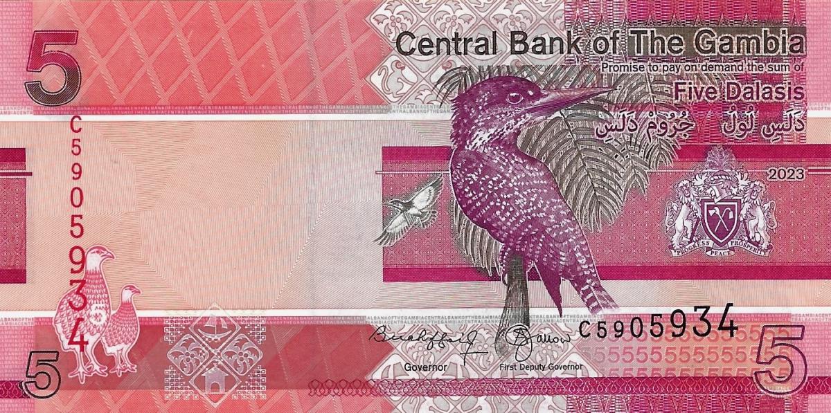 Front of Gambia p37c: 5 Dalasis from 2023