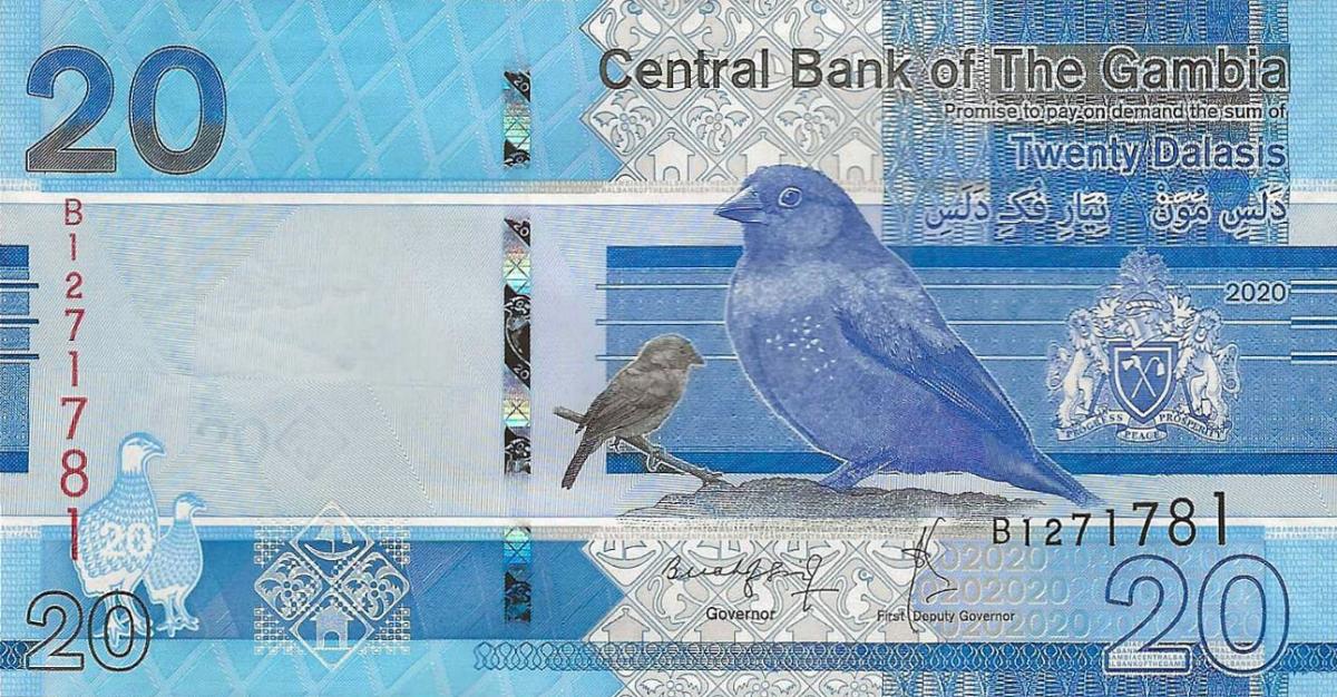 Front of Gambia p39b: 20 Dalasis from 2020