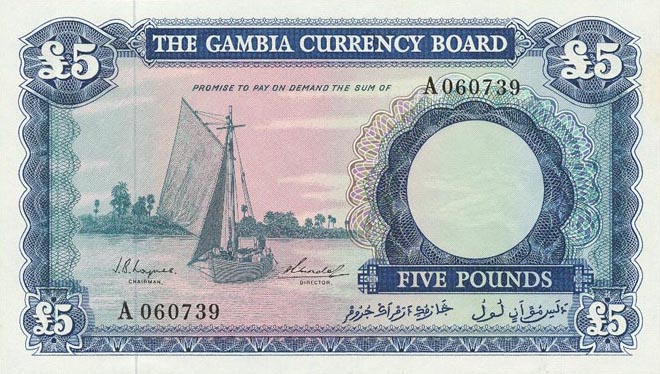 Front of Gambia p3a: 5 Pounds from 1965