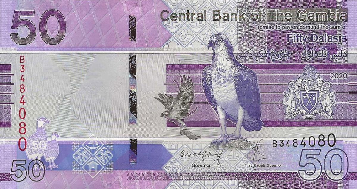 Front of Gambia p40b: 50 Dalasis from 2020