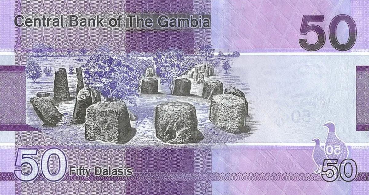 Back of Gambia p40c: 50 Dalasis from 2023