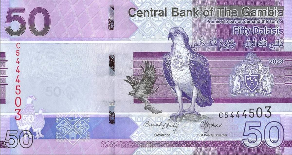 Front of Gambia p40c: 50 Dalasis from 2023