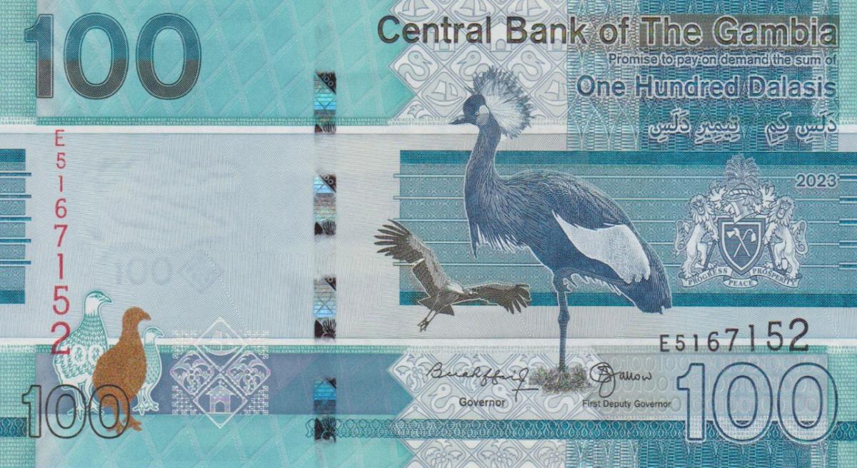 Front of Gambia p41c: 100 Dalasis from 2023