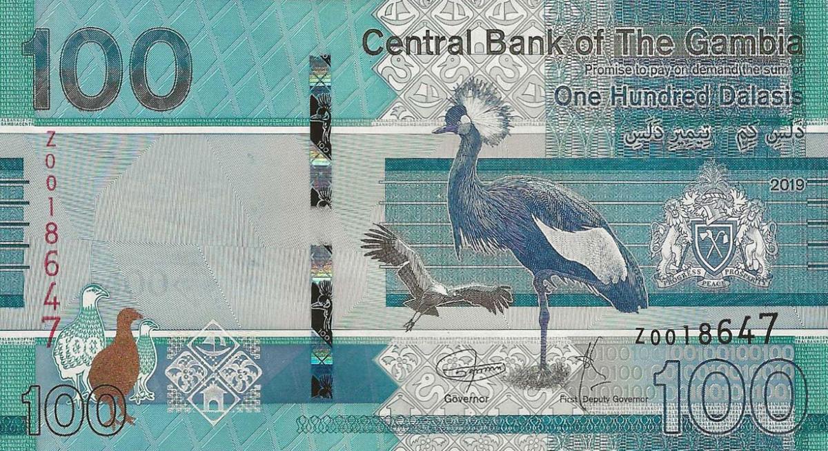 Front of Gambia p41r: 100 Dalasis from 2019