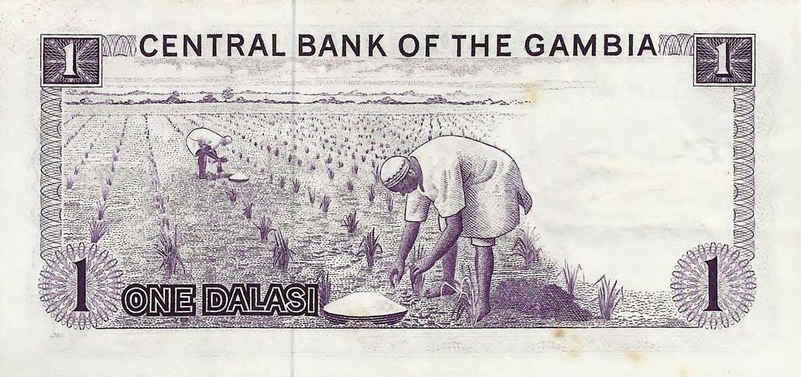 Back of Gambia p4b: 1 Dalasi from 1971