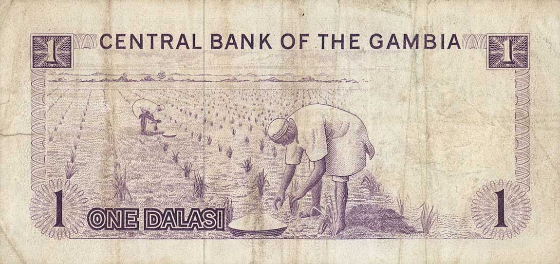 Back of Gambia p4e: 1 Dalasi from 1971