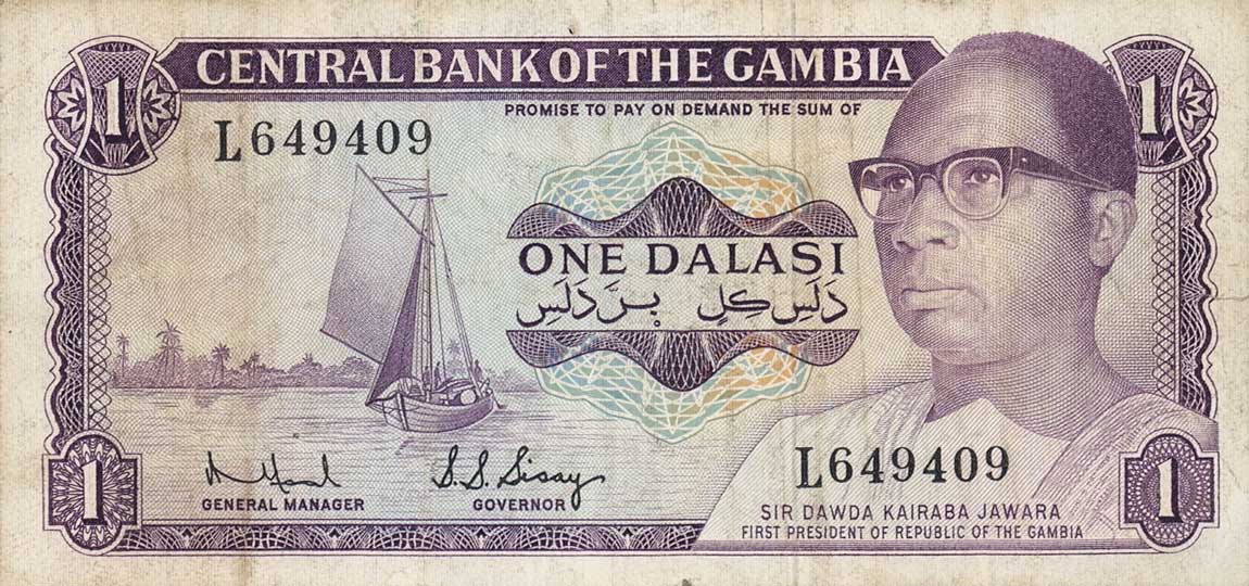 Front of Gambia p4e: 1 Dalasi from 1971