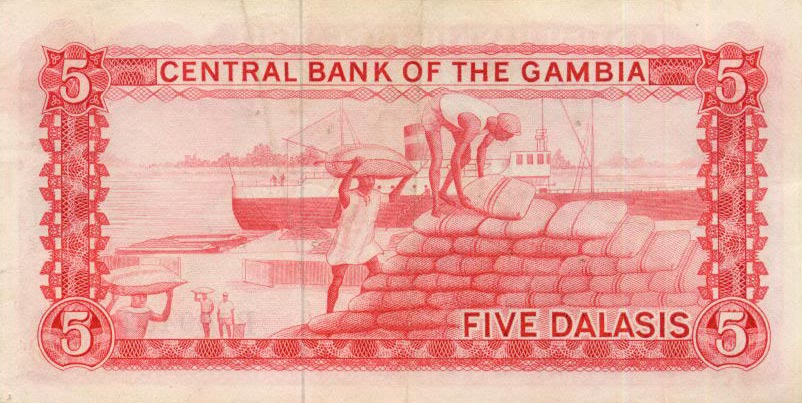 Back of Gambia p5a: 5 Dalasis from 1972