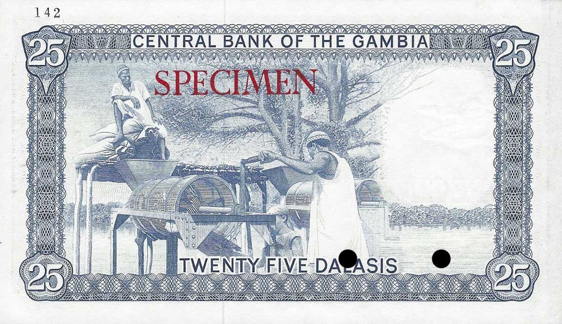 Back of Gambia p7s: 25 Dalasis from 1972