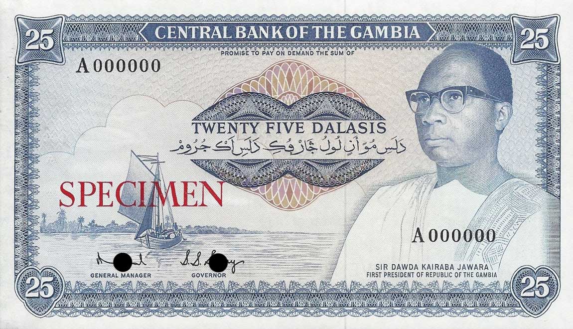 Front of Gambia p7s: 25 Dalasis from 1972