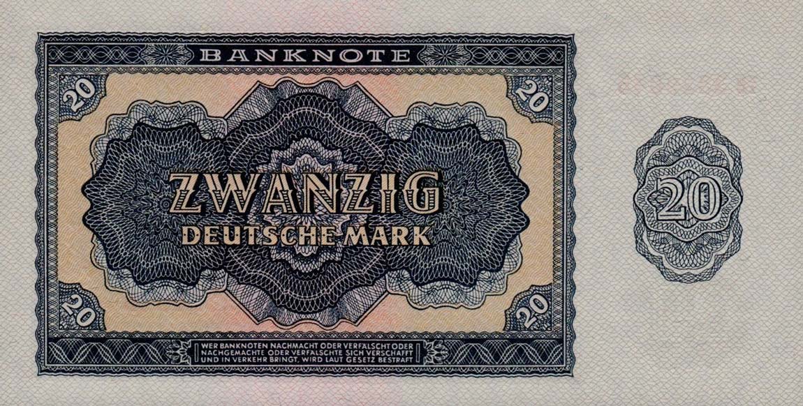 Back of German Democratic Republic p19a: 20 Deutsche Mark from 1955