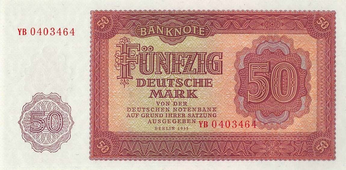 Front of German Democratic Republic p20r: 50 Deutsche Mark from 1955
