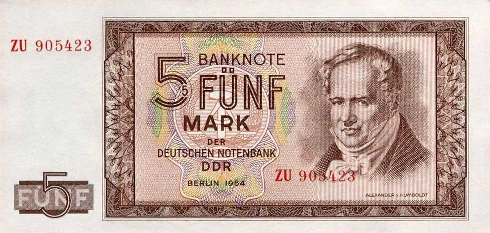 Front of German Democratic Republic p22r: 5 Mark from 1964