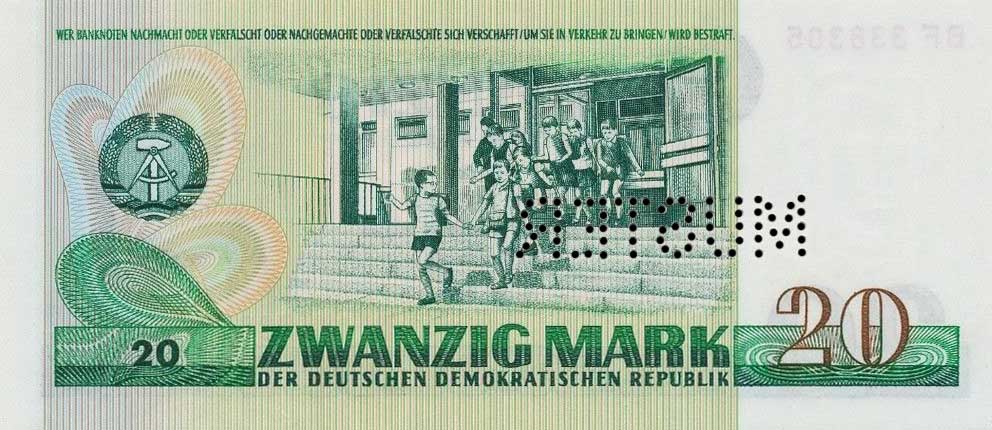 Back of German Democratic Republic p29s: 20 Mark from 1975