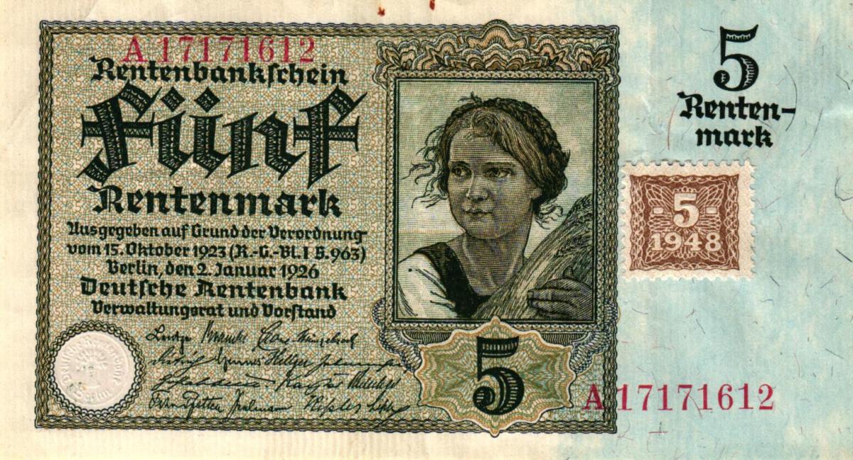 Front of German Democratic Republic p2A: 5 Deutsche Mark from 1948