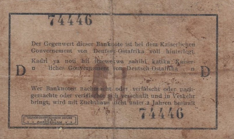 Back of German East Africa p10b: 1 Rupie from 1915