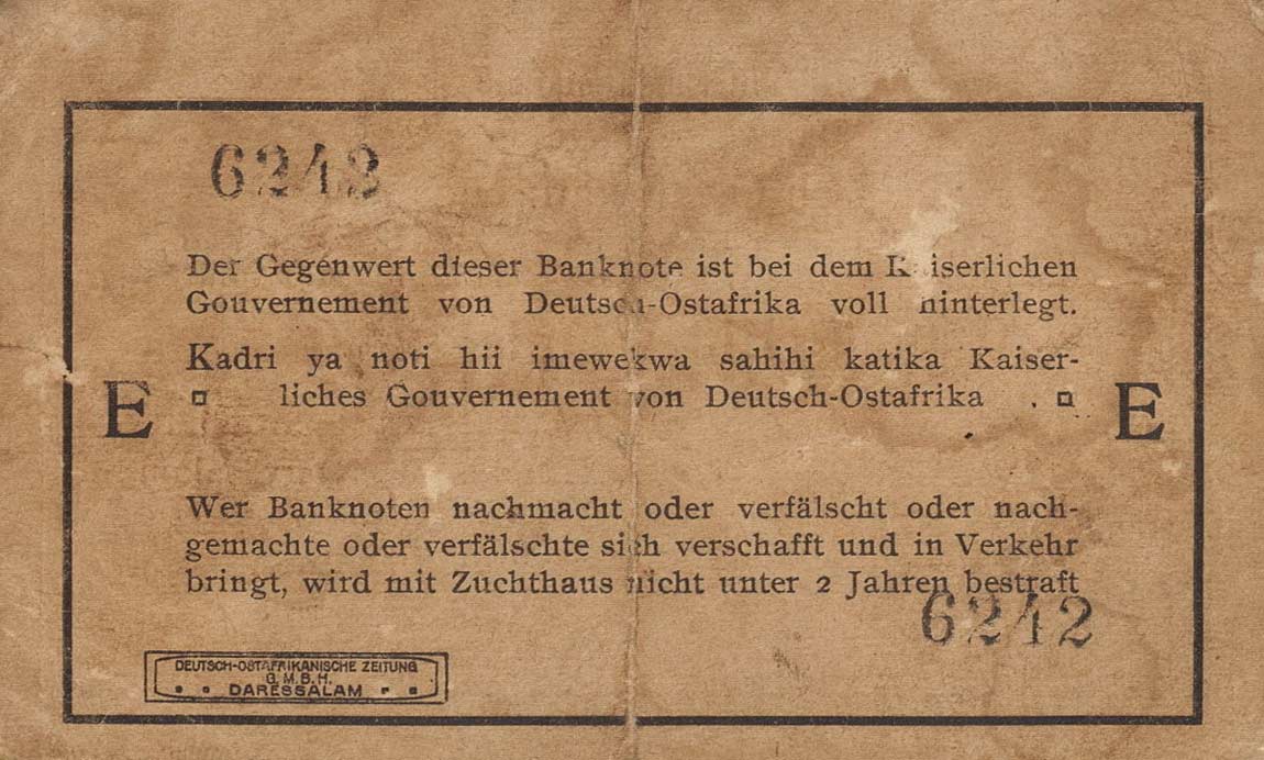 Back of German East Africa p11a: 1 Rupie from 1915