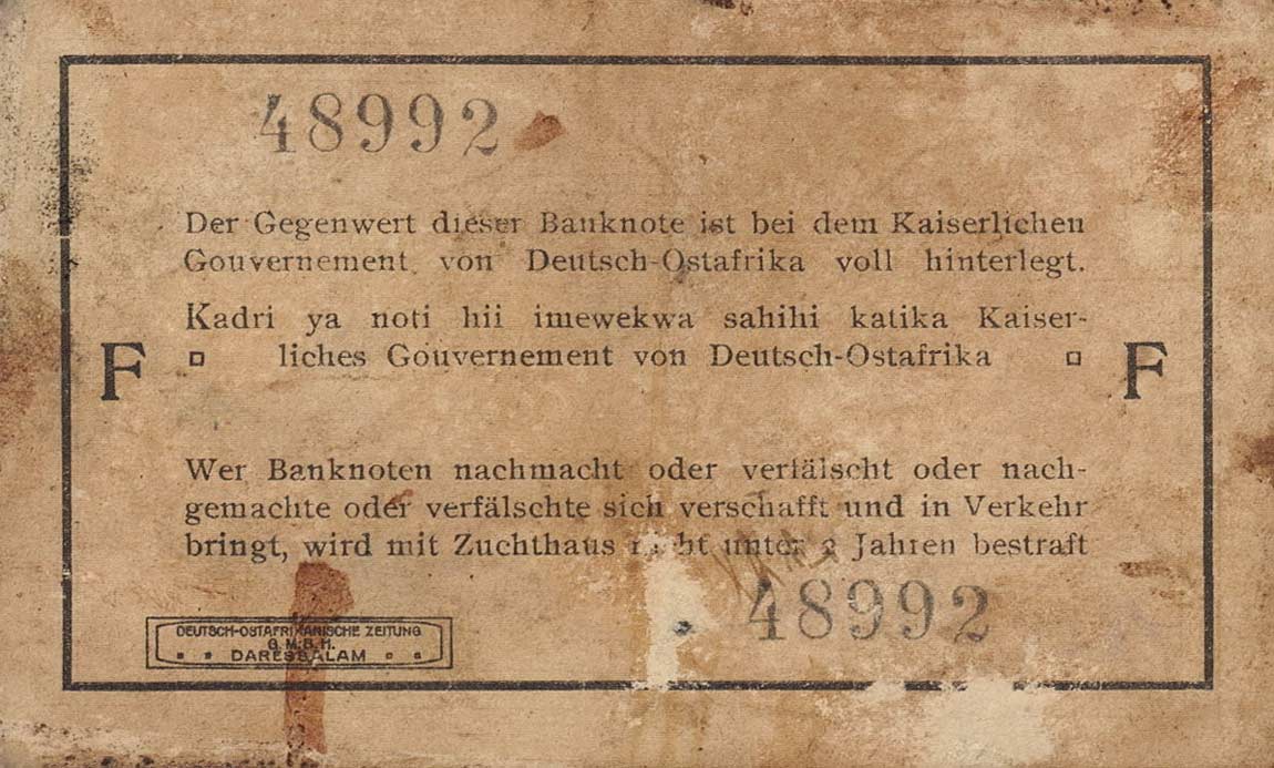 Back of German East Africa p11b: 1 Rupie from 1915